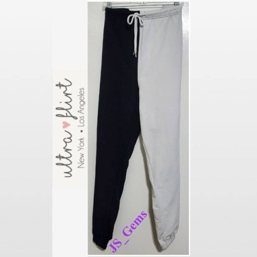 New Ultra Flirt Jogger Pants Womens 3X Plus Color Block Black White Sweats NWT
